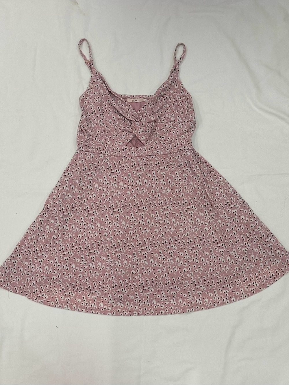 Ami Pink Floral Twist-Front Spaghetti Strap Dress